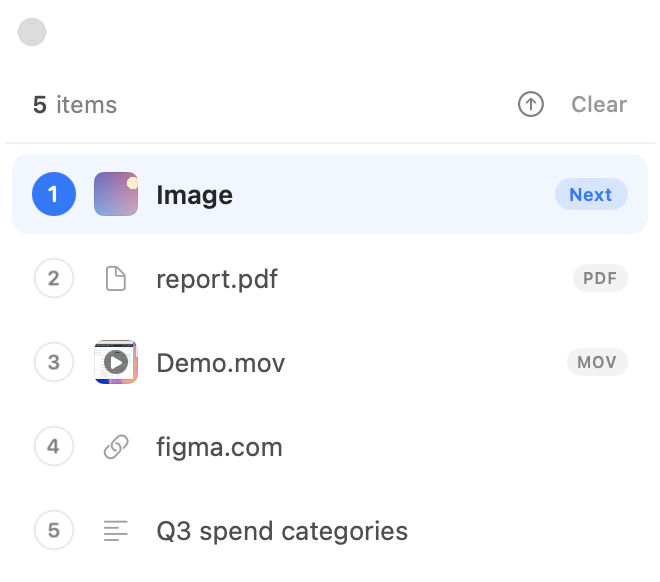 CopyStack stack window with five collected items